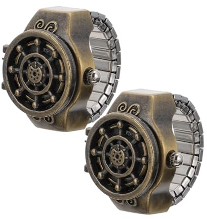 Hemobllo Ringförmige Kleiner Uhr aus Zinklegierung mit Flip Open Deckel | Vintage, Modisch, Kreativ und Dekorativ, 2 Stück, für Finger als Schmuckuhr