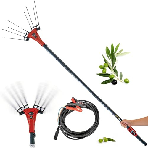 SAIYERUS Recolector de Frutas con Pértiga Telescópica de 175-270cm, Cosechadora de Aceitunas Eléctrica de 600W, Rastrillo para Granos de Café, Sacudidor de árboles para Recolección a Larga Distancia