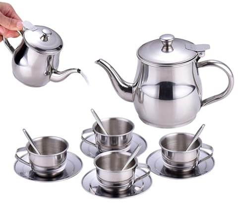 Jeux de thé pour | Jouets de Cuisine de Jeu de Simulation légers pour | Service à thé Symbolique en Acier Inoxydable pour Anniversaire Heure de Jeu à la Maison Salle de Classe pr