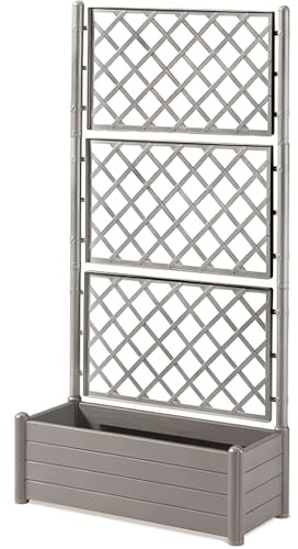 Fioriera grigia con vaso rettangolare o quadrata Spalliera Grigliata separe' alta cm 195 graticola rampicante per piante e fiori separatore per Esterni grigio chiaro (rettangolare 100x43)