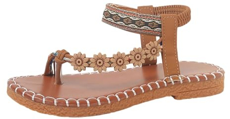 Sandales plates à séparateur d'orteils pour femme, style bohème ethnique, légères et respirantes avec semelle souple, idéales pour la plage, les promenades quotidiennes et les voyages d'été.