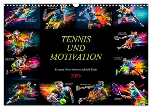 Tennis und Motivation (Wandkalender 2026 DIN A3 quer), CALVENDO Monatskalender: Tauche ein in die Welt des Tennissports und lass dich jeden Monat von ... Zitaten inspirieren. (CALVENDO Sport)
