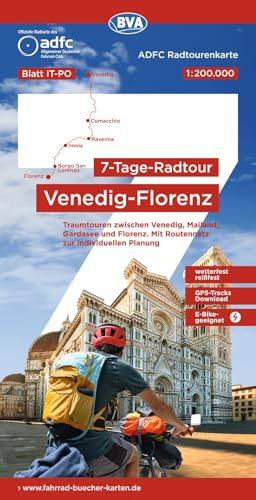 BVA ADFC Radtourenkarte 7-Tage-Radtour Venedig-Florenz, 1:200.000: reiß- und wetterfest, E-Bike-geeignet, GPS-Tracks Download, mit Kilometer-Angaben, ... Mit Routennetz zur individuellen Planung