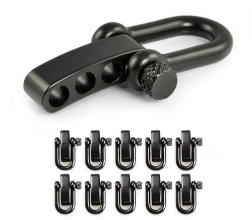 Ganzoo Schäkel aus Edel-Stahl, gerade, mit verstellbarem Dreh-Verschluss, 10er Set, DIY Arm-Band, nichtrostend, Ideal mit Paracord 550, Farbe: schwarz