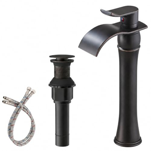 BWE Waterfall Spout Single Handle Bathroom Sink Vessel Faucet Basin Mixer Tap, ORB Oil Rubbed Bronze Lavatory Faucets Tall Body