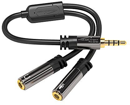 KabelDirekt – 3,5mm-Headset-Adapter – 4-polig – für Externe Mikrofone | Splittet 4-poliges Headset-Signal – 3,5-mm-Klinke auf getrennte Kopfhörer- & Mikrofonbuchse, für externe Mikrofone