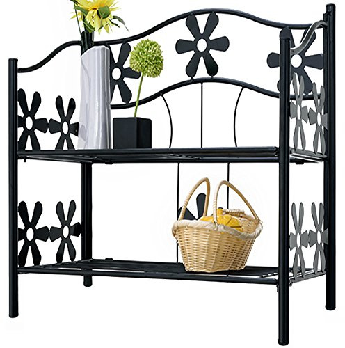 Deuba® Blumenständer 2 Etagen Metall Schwarz Pflanzenständer Indoor Outdoor Blumenregal Balkon Pflanzenregal Gummifüße Garten Blumenbank Blumenhocker