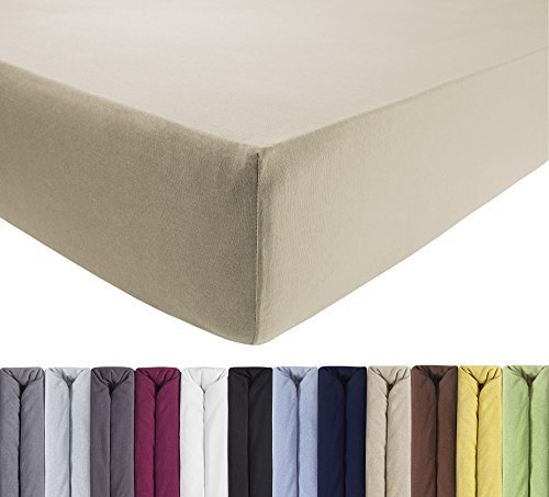Entspanno Luxus Spannbettlaken 180-200 bis 200-220cm - Aus weichem Premium Jersey - Ideal für Wasser- & Boxspringbetten bis 35cm Höhe - Beige