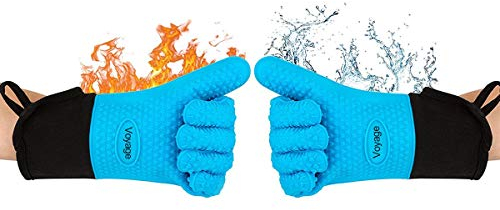 Voyage Lot de 2 gants de cuisine en silicone de qualité supérieure - Jusqu'à 350 °C - Extrêmement résistants à la chaleur - Gants de barbecue pour la cuisine, la pâtisserie, le fumage - Extra longs et
