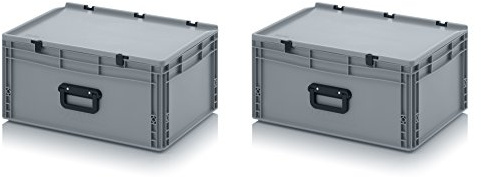 Auer Packaging 2x Eurobehälter 60 x 40 x 28,5 mit Scharnierdeckel und Griff (Tragegriff, Klappgriff) inkl. gratis Zollstock, 2er Set