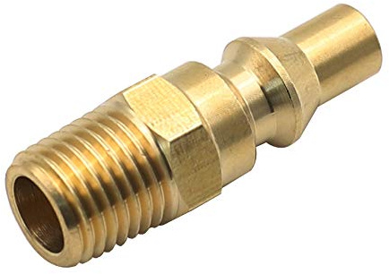 METER STAR Raccordo a innesto rapido per gas propano per l'uso con sistemi a propano a bassa pressione, facile da installare, 1/4 NPT x spina maschio a flusso completo per barbecue/auto