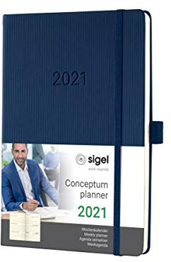 SIGEL C2162 Terminplaner Wochenkalender 2021, ca. A5, Hardcover, dunkelblau, mit vielen Extras, Conceptum - weitere Modelle