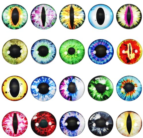 TOAOB 20 Stück Sicherheitsauge 30 mm Runde Drachenaugen Cabochons aus Glas Puppen Augen zum Basteln für Spielzeug Zubehör Plüschtier Häkeltiere Puppe Marionette Teddyaugen