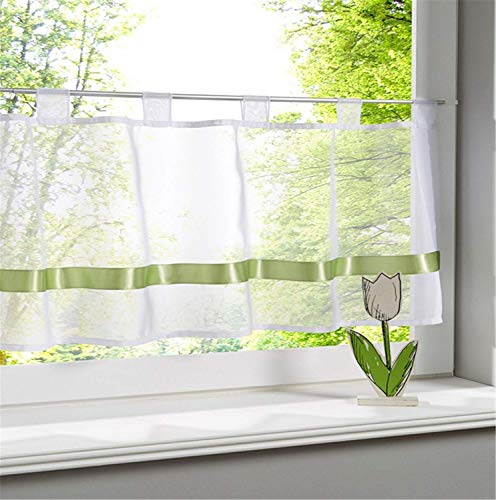 Dreamskull Scheibengardine Voile Bistrogardine Landhaus Küche Kurz Modern Kurzstores Gardinen Kurzgardine Küchengardine Transparent 30 45 60 cm Hoch Weiß mit Schlaufen Kurzvorhang Kurzgardinen