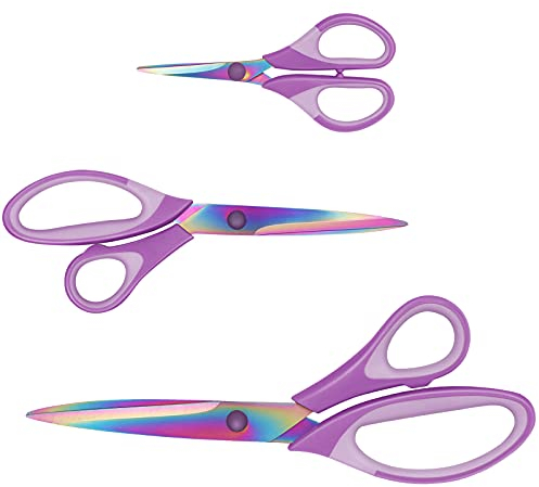 Uaugulft Multi-Purpose Scissors Set of 3, Titanium Blades, Soft Grip Handle, Purple