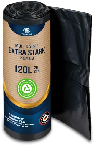 Profi Müllsäcke 120L - EXTRA STARK - 70 μ - bis 30 kg belastbar - 20 Stk - reißfeste Müllbeutel 120L - stabile Mülltüten 120L - 20 bis 600 Säcke wählbar (20)