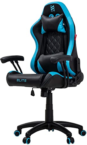 ELITE Gaming Stuhl Pulse für Kinder | Ergonomischer Bürostuhl - Schreibtischstuhl - Chefsessel - Sessel - Racing Gaming Stuhl - Gamingstuhl - Drehstuhl - Chair - Kunstleder (Schwarz/Blau)