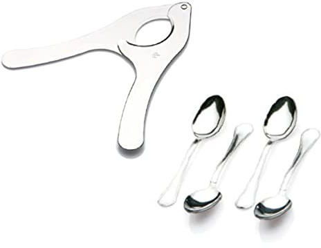Set 5 Pezzi Pinza Apri Ricci di Mare in inox e 4 Cucchiaini inox, Utensili per Ricci di Mare e Frutti di Mare, Accessori Cucina Pesce Uso Domestico e Professionale, taglierina per ricci di mare