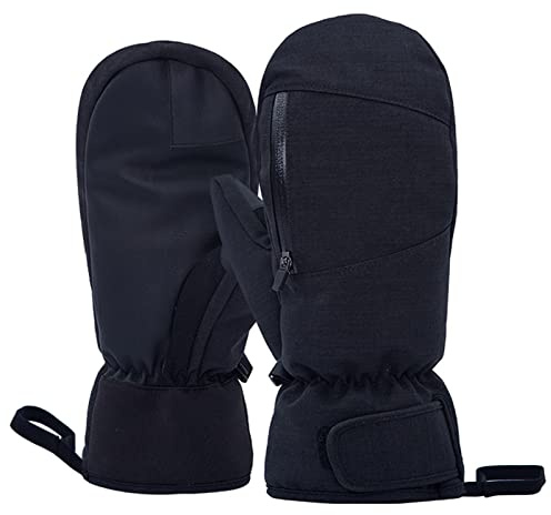 Bseical Ski Mittens Women Waterproof, Golf Mitts Men, Gloves Ladies, Thermal Touch Screen, Cotton Winter Touchscreen Unisex With Zip Pocket Sport Cycling Mtb Running Extra Warm (M, Black)