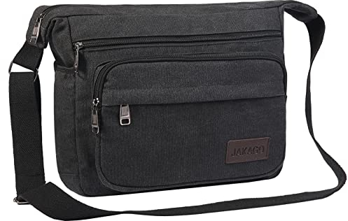 JAKAGO Wasserdichte Umhängetasche Herren,Multi-Tasche aus Segeltuch 15 Zoll Messenger Bag Arbeit Taschen für Herren & Damen,für Schule Reisen Arbeiten täglicher Gebrauch,Schwarz