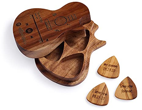 Kaululu Personalisierte 3pcs Plektren mit Namen Gravur Holz Plektrum Box Case Holder Collector Geschenk für Valentinstag Weihnachten Geburtstag Gitarrist #4