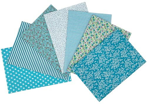 Jukway 7 Pièces Tissu en Coton 50 x 50 cm Patchwork en Tissu Carrés Fabric Bundle Mixtes Imprimé Textile Couture Bricolage Matelassage Artisanat Quilting Scrapbooking Artcraft (Bleu Menthe)