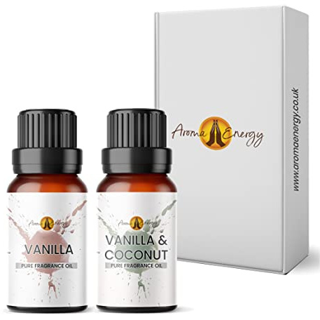 Vanilla & Vanilla Coconut Fragrance Oil Set 2 x 10ml | Diffuser for Home, Candle Making, soap, Wax Melts, Massage, Perfume, Aromatherapy Gift Box | Vegan | Made in UK