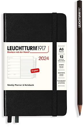 LEUCHTTURM1917 367747 Wochenkalender & Notizbuch Pocket (A6) 2024, 12 Monate, Schwarz, Englisch