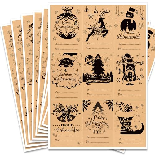 HOWAF 16pcs Namensaufkleber Weihnachten, Frohe Weihnachten Aufkleber Geschenkaufkleber Weihnachten Weihnachtsetiketten Selbstklebend Weihnachtsaufkleber zum Beschreiben Decoration