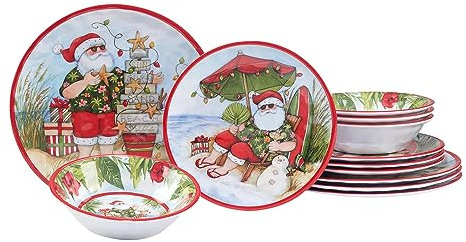 Certified International Santa's Wish Melamine 12 Piece Dinnerware Set, Service for 4