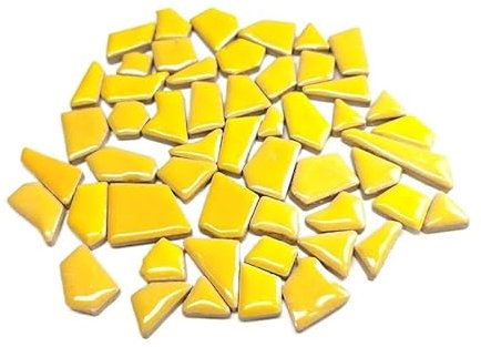 LAPooh Mosaikfliesen 80 g (ca. 50–70 Stück) Porzellan-Mosaikfliesen, 1–2,5 cm, 0,4 mm Dicke, Keramik-Mosaiksteine, DIY-Mosaik-Bastelmaterial Glasfliesen (Color : Yellow, Size : 80g-2.82oz)