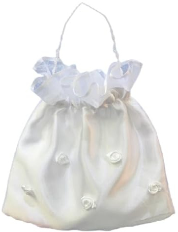 Borsa da sposa in raso bianco con fiori, per damigella d'onore, comunione, per addio al nubilato, addio al nubilato, matrimonio, luna di miele, bianco, Medium