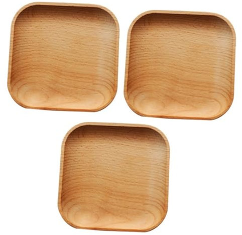 Mobestech 3pcs Natural Wood Serving Tray Square Beach Dessert Plate Japanese Style Snack Tray Safe for Boys and Girls for Cake Snacks Serving Platter