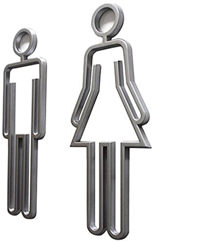 Panneaux de toilettes, panneaux de porte de WC en acrylique tridimensionnels 3D for hommes et femmes, panneaux de porte de toilettes for hôtels, bureaux, restaurants. (Size : SILVER)