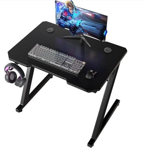 Homall 80 x 52 cm Scrivania Gaming Ergonomica, Tavolo Gaming con Piano del Tavolo in Fibra di Carbonio, Tavolo Gaming con Ganci per Cuffie, Nero