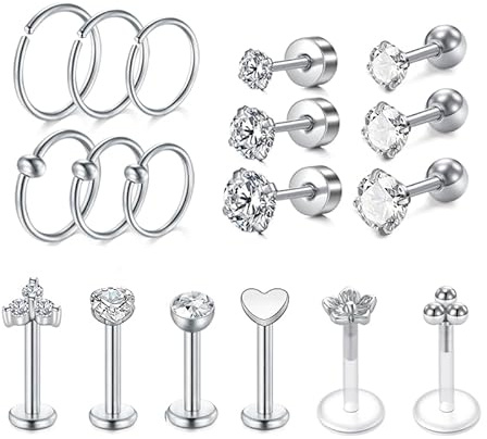 VFUN 16G Tragus Piercing mit Schmetterling Schlange Diamond CZ Chirurgenstahl Helix Piercing Ohr Conch Piercing Stecker Ohrpiercing Damen Tragus Piercing