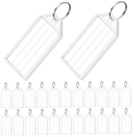 40 Schlüsselanhänger Beschriftbar mit Etiketten, Schlüsselanhänger, Kunststoff-Schlüsselanhänger, Schlüssel Beschriftung Zum Beschriften für Koffer Haustiere Gepäckstücke (White)