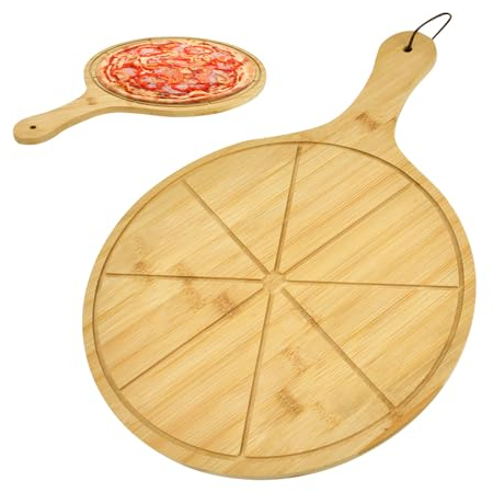 LPAMABA φ28.5 cm Redondo Tabla de Pizza Madera con asa Plato para Pizza Bandeja para pizza Madera para cortar y preparar