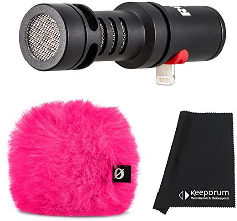Rode VMML Videomic Me-L Mikrofon für iOS Mobile Geräte + WS9 Windschutz Pink + keepdrum Mikrofasertuch