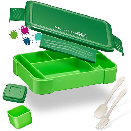 My Vesperbox® Brotdose für Kinder mit Fächern [LITE] - Lunchbox mit Trennfächern - Bento Box - Jausenbox - Brotzeitbox für Schule & Kindergarten - Vesperdose für Jungen & Mädchen (Grün)
