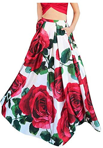 Boho Rock Damen Lang - Langer Rock Damen Sommer Boho - Bedruckt Großer Rock Lose Tasche Halter Kleid Strandrock -Rock Damenrock Vintage Freizeitrock-Sommerrock Boho-Maxi Langer Rock-Long