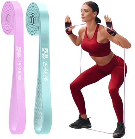 Swiss Activa Widerstandsbänder 15–65 lbs für Frauen & Training | Widerstandsbänder 15–65 lbs, 2er-Set. Ideal für Gesäß, Pilates, Klimmzüge, Krafttraining und Physiotherapie.