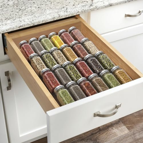 SZWQILIN Spice Drawer Organizer, Spice Rack Drawer for Kitchen, 4 Tiers Expandable Adjustable Splittable Spice Organizer Tray Insert,Expandable From 13 to 26 (4Pcs x 13 inch Width，Black)