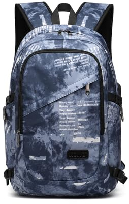 Kono Sac à Dos Ordinateur Portable 15,6 Pouces Imperméable Antivol avec port USB de Chargement – pour Homme, Voyage, Affaires, Collège, Loisir (Bleu Nuageux)