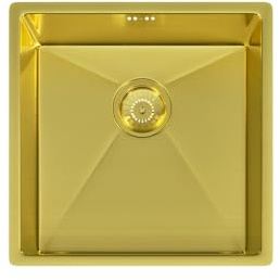 Flode Möckeln | 1.0 Bowl Stainless Steel Kitchen Sink | Inset or Undermounted | Strainer Wastes Supplied - 440mm x 440mm x 200mm (Brushed Brass)