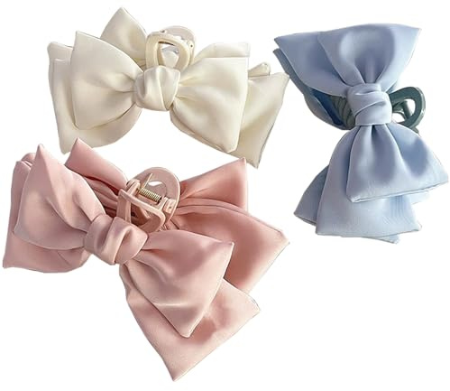 HarmonyCrafts 3Pcs Fashionable Retro Bow-knot Hair Claw Clips - Vintage Big Bow Claw Clips - Stylish Nonslip Hair Clamps for Women - Multicolor, 3pcs