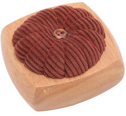 Kürbisförmiges Nadelkissen, Nadelkissenbox, Niedlicher Kleiner Nadelkissen-Nähnadelkissenhalter, Holzsockel mit Fingerring, Zum Nähen und Quilten (Bräunliches Rot)