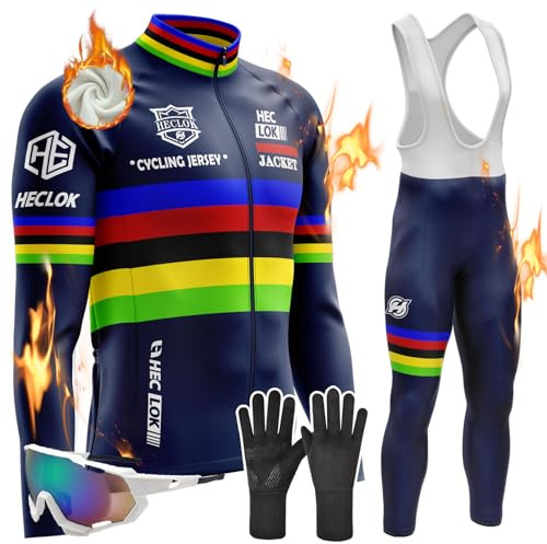 Herren Fahrradbekleidung Set Herren Radsportanzüge mit Thermofleecefutter Langarmtrikot Herbst Winter Radtrikot Set mit 9D Polster Hosen für MTB Rennrad, Radfahren MTB Outdoor (TYP-3,M)