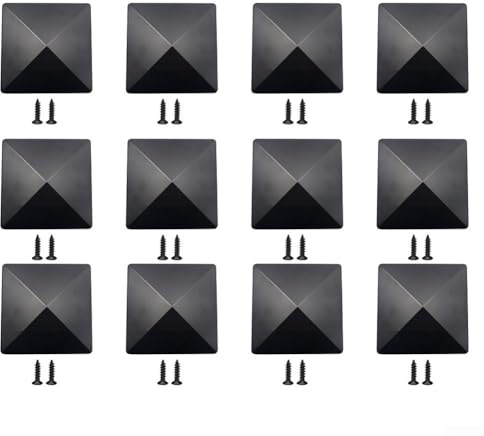 Lecreatekit Protective Fence Post Cap in Black Plastic Pyramid Design with Pre Drilled Holes for 4x4 Inch Posts, Heavy Duty and Stylish (12pcs)