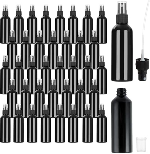 LDXDRU 40PCS 100ml Black Plastic Spray Bottles, Travel Atomizers with Lids | Fine Mist Refillable Containers Empty Cosmetic Bottles Portable Travel Bottle for Perfume Cosmetic Cleaning